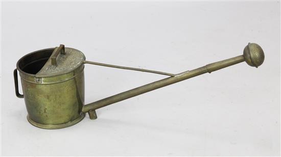 An antique Dutch brass watering can, W.35in. H.11in.